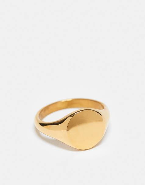 ASOS DESIGN - Anello chevalier in acciaio inossidabile resistente all'acqua dorato - view 1