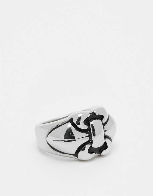 ASOS DESIGN - Anello color argento brunito in acciaio inossidabile resistente all'acqua con design a fiocco 