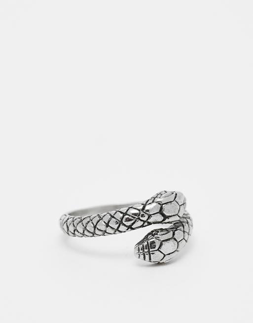 ASOS DESIGN - Anello color argento brunito in acciaio inossidabile resistente all'acqua con design a serpente