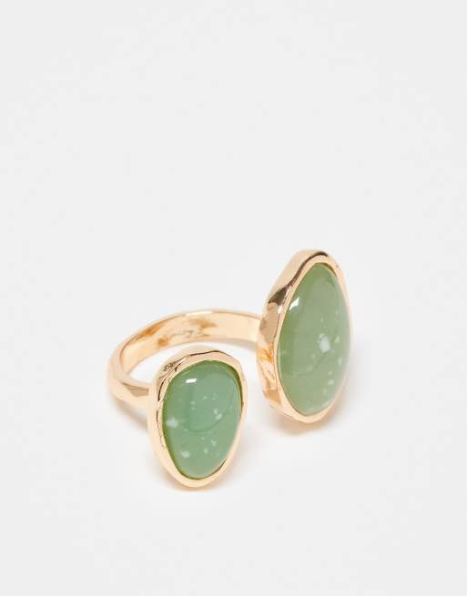 ASOS DESIGN - Anello color oro con pietra sintetica semipreziosa verde
