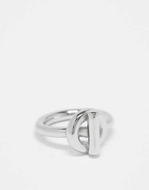 ASOS DESIGN - Anello con barretta a T in acciaio inossidabile resistente all'acqua argentato