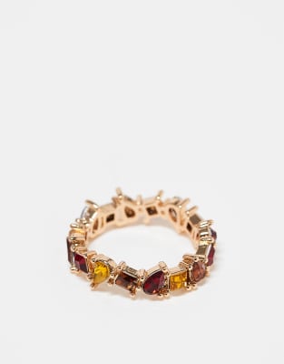ASOS DESIGN - Anello con cristalli multicolore color oro - view 1