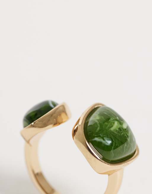 ASOS DESIGN anello con design a doppia pietra verde color oro, 3 di 3