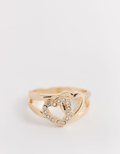 ASOS DESIGN - Anello con doppio cuore smaltato color oro, 3 di 3