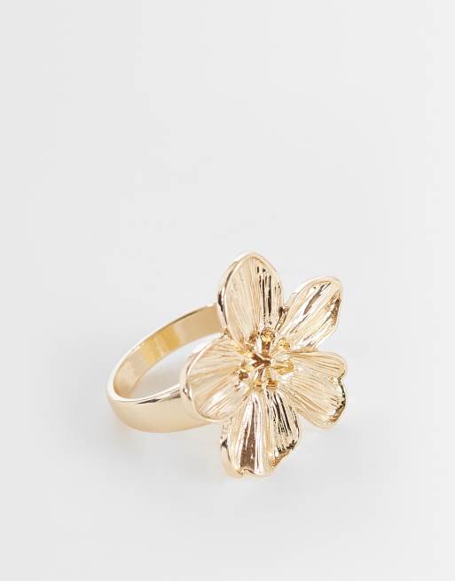 ASOS DESIGN anello con motivo floreale color oro