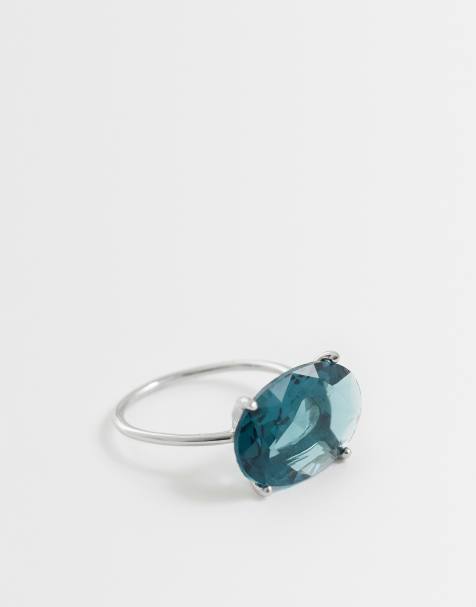 ASOS DESIGN anello con pietra turchese in finitura color argento - view 1
