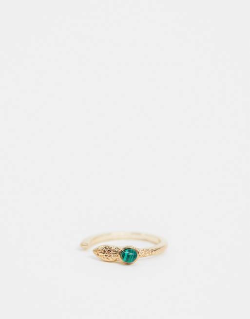 ASOS DESIGN - Anello con serpente avvolgente e malachite verde color oro