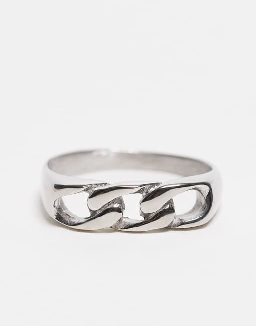 ASOS DESIGN - Anello con sigillo a catenina in acciaio inossidabile resistente all'acqua color argento, 2 di 3