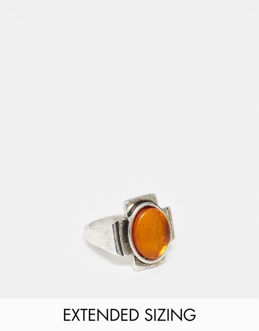 ASOS DESIGN - Anello con sigillo color argento brunito con design a croce e pietra sintetica