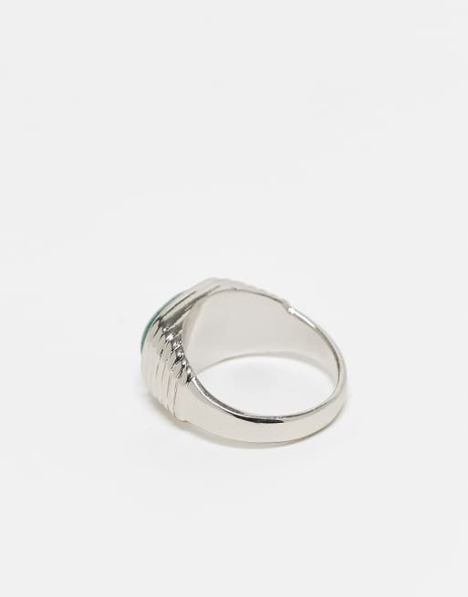 ASOS DESIGN - Anello con sigillo color argento con pietra sintetica blu, 2 di 3