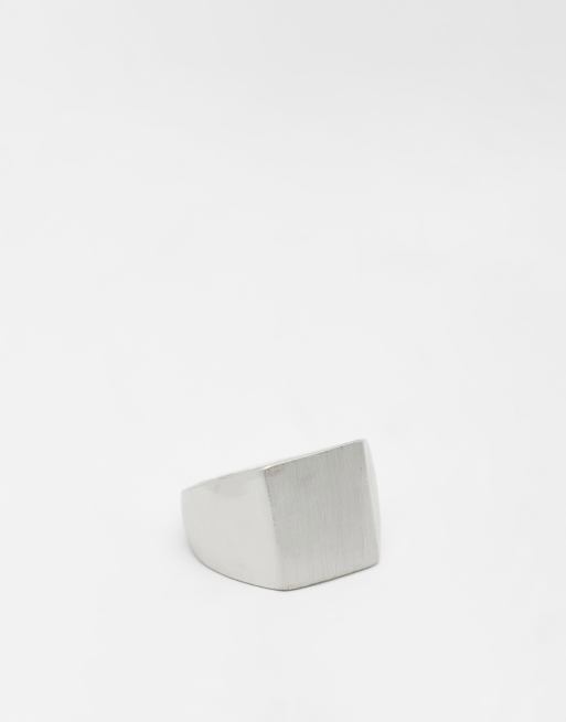 ASOS DESIGN - Anello con sigillo con texture spazzolata color argento