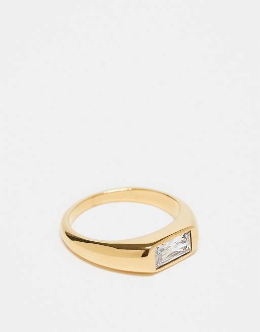 ASOS DESIGN - Anello con sigillo dorato in acciaio inossidabile resistente all'acqua con cristallo