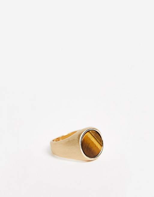 ASOS DESIGN - Anello con sigillo e occhio di tigre oro spazzolato
