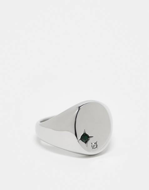 ASOS DESIGN - Anello con sigillo in acciaio inossidabile argentato con pietre - view 1