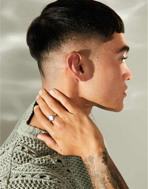 ASOS DESIGN - Anello con sigillo in acciaio inossidabile resistente all'acqua a forma di rombo color argento, 2 di 4