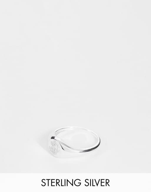 ASOS DESIGN - Anello con sigillo in argento sterling con fiori incisi