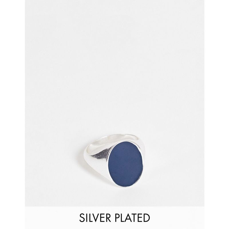 DESIGN - Anello con sigillo placcato argento con pietra blu navy oversize