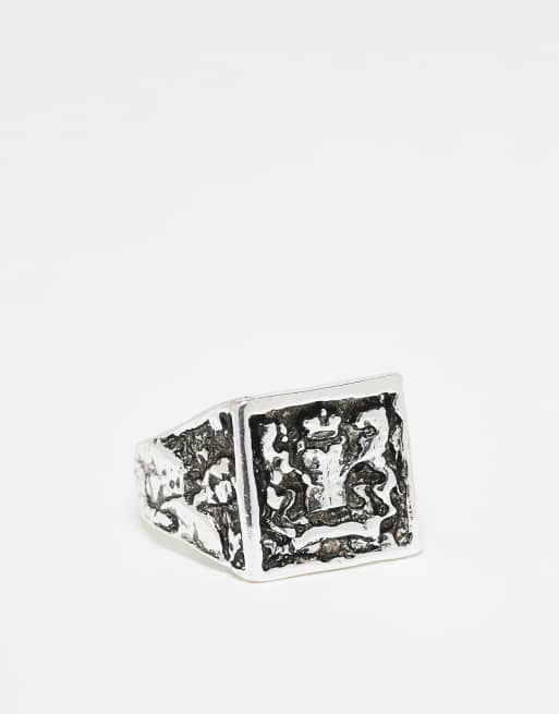 ASOS DESIGN - Anello con sigillo squadrato tonalità argento con stemma
