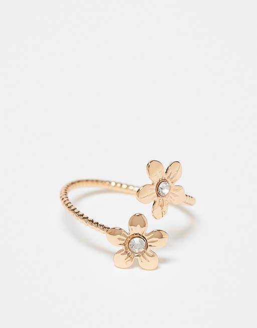 ASOS DESIGN - Anello delicato avvolgente a fiori color oro