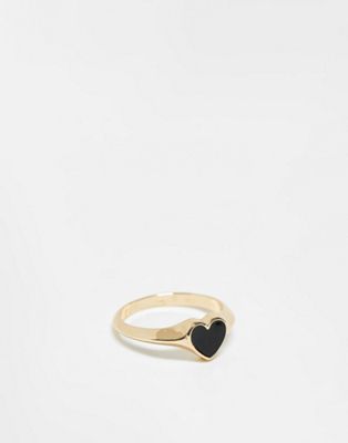 ASOS DESIGN ring with black enamel heart in gold tone - ASOS Price Checker