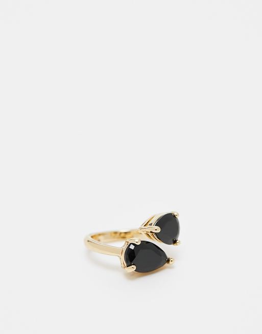 ASOS DESIGN - Anello dorato con design avvolgente e cristalli neri