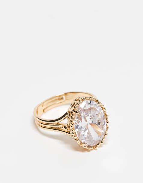 ASOS DESIGN - Anello dorato con dettaglio ovale in zirconia cubica - view 1
