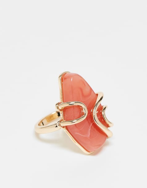 ASOS DESIGN - Anello dorato con pietra semipreziosa rosa - view 1