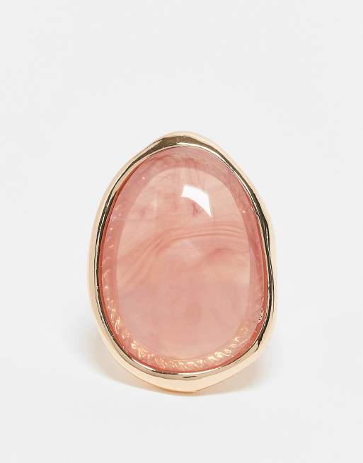 ASOS DESIGN - Anello dorato con pietra sintetica semipreziosa rosa, 3 di 3