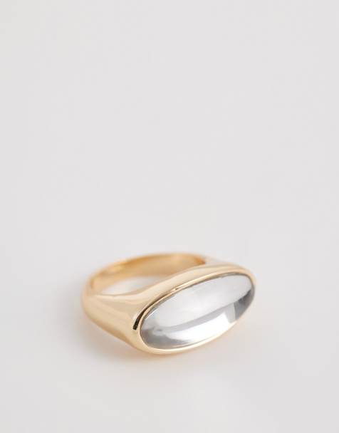 ASOS DESIGN - Anello dorato con pietra trasparente orizzontale incastonata - view 1