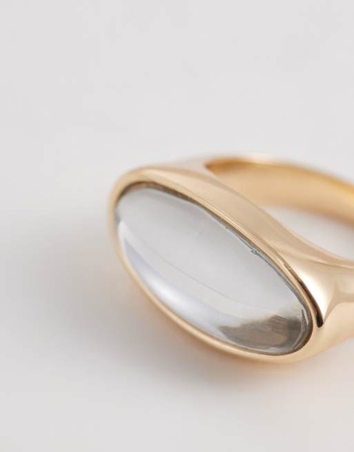 ASOS DESIGN - Anello dorato con pietra trasparente orizzontale incastonata, 3 di 3
