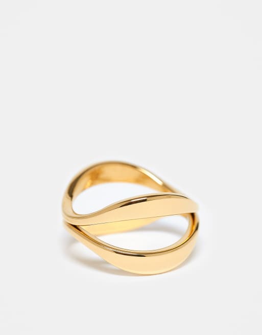 ASOS DESIGN - Anello dorato in acciaio inossidabile resistente all'acqua con dettaglio incrociato