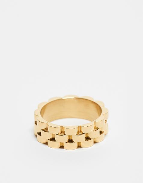 ASOS DESIGN - Anello dorato in acciaio inossidabile resistente all'acqua stile catenina - view 1