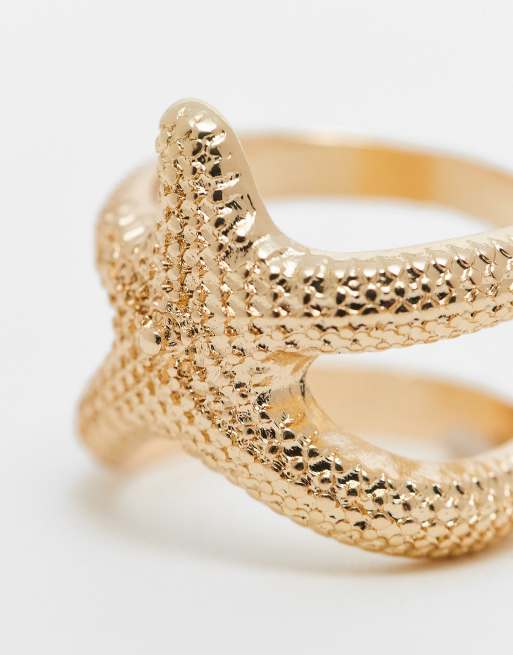 ASOS DESIGN - Anello dorato zigrinato con design a forma di stella marina, 2 di 3
