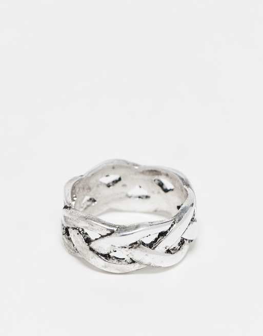 ASOS DESIGN - Anello effetto corda argento brunito