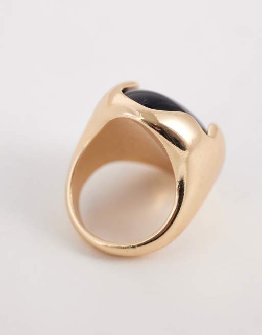 ASOS DESIGN - Anello grande dorato con pietra sintetica nera incastonata, 2 di 3