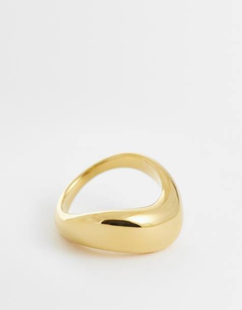 ASOS DESIGN - Anello in acciaio inossidabile resistente all'acqua color oro con design ondulato effetto fuso - view 1