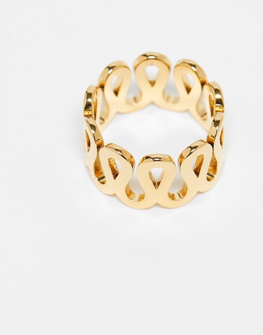 ASOS DESIGN - Anello in acciaio inossidabile resistente all'acqua con design ondulato dorato, 3 di 4