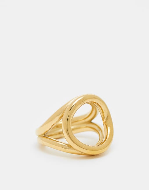 ASOS DESIGN - Anello in acciaio inossidabile resistente all'acqua dorato con design a cerchi