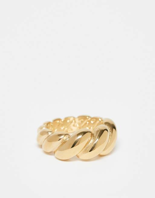 ASOS DESIGN - Anello in acciaio inossidabile resistente all'acqua dorato con design bombato intrecciato