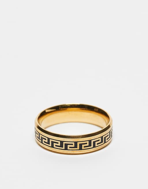 ASOS DESIGN - Anello in acciaio inossidabile resistente all'acqua dorato con motivo a onda greca