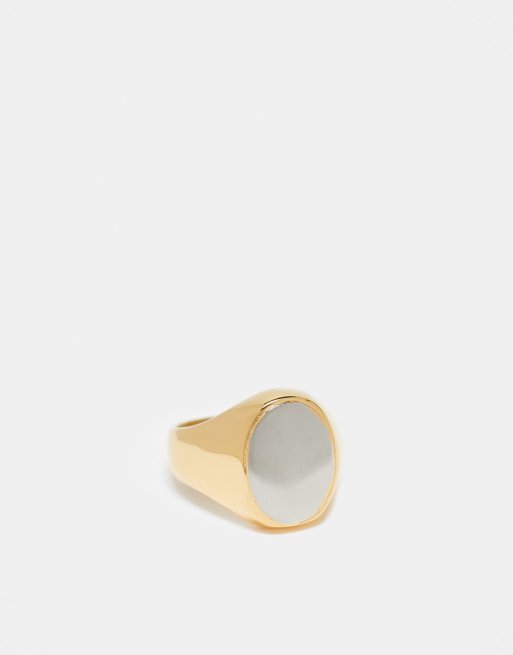 ASOS DESIGN - Anello in acciaio inossidabile resistente all'acqua ovale color argento e oro