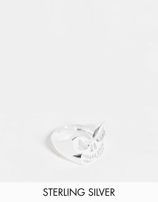 ASOS DESIGN - Anello in argento sterling con motivo con teschio a forma di farfalla