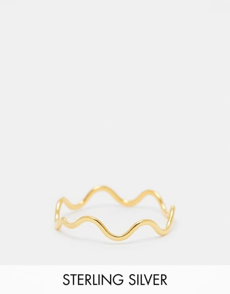 ASOS DESIGN - Anello in argento sterling placcato oro con design ondulato - view 1