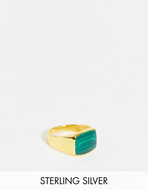 ASOS DESIGN - Anello in argento sterling placcato oro con sigillo in pietra