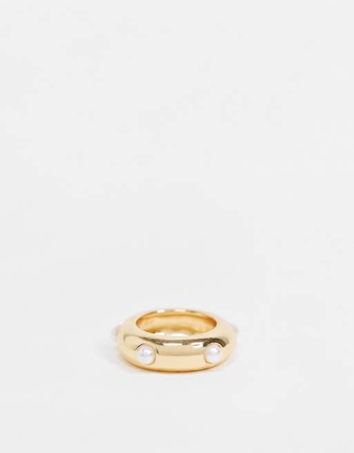 ASOS DESIGN - Anello oro con dettaglio di perle