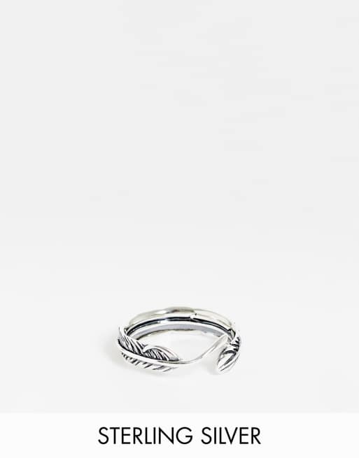 ASOS DESIGN - Anello per mignolo in argento sterling color argento brunito con piuma