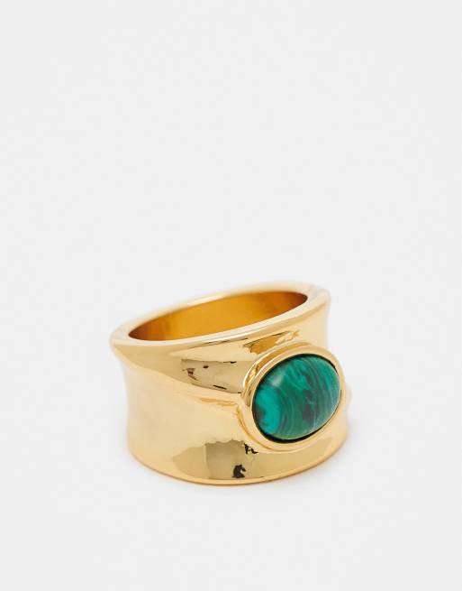 ASOS DESIGN - Anello placcato oro 14 k con dettaglio con pietra malachite