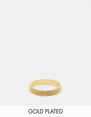 ASOS DESIGN - Anello placcato oro 14 k con dettaglio effetto maglia fine