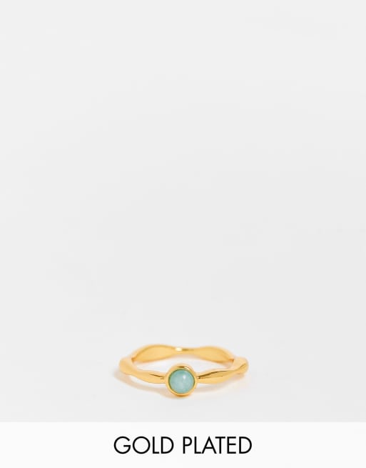 ASOS DESIGN - Anello placcato oro 14k con pietra di nascita acquamarina sintetica