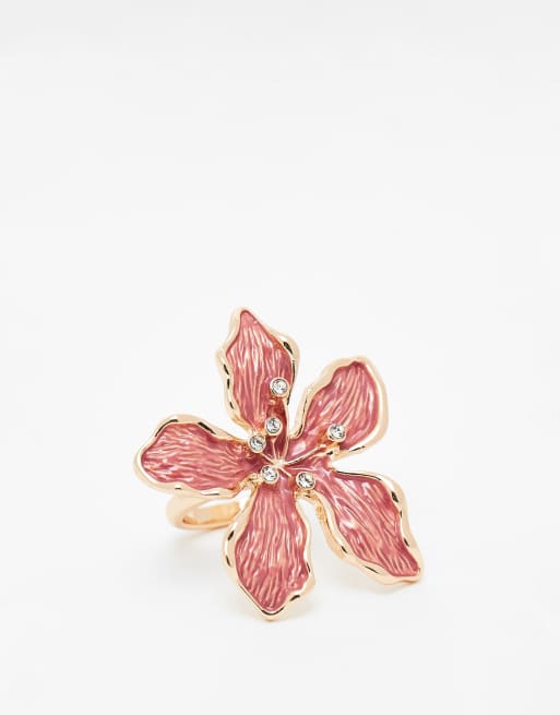 ASOS DESIGN - Anello rosa tenue e dorato con dettaglio a forma di fiore